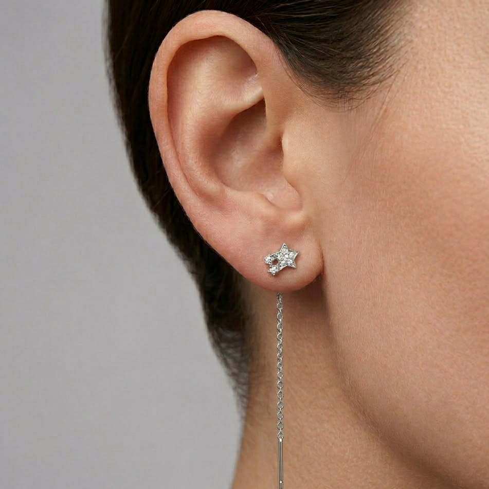 Orecchini Saliscendi con Stelle Zirconate In Argento 925