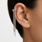 Ear Cuff Bombato con Catenelle Pendenti In Acciaio Inossidabile
