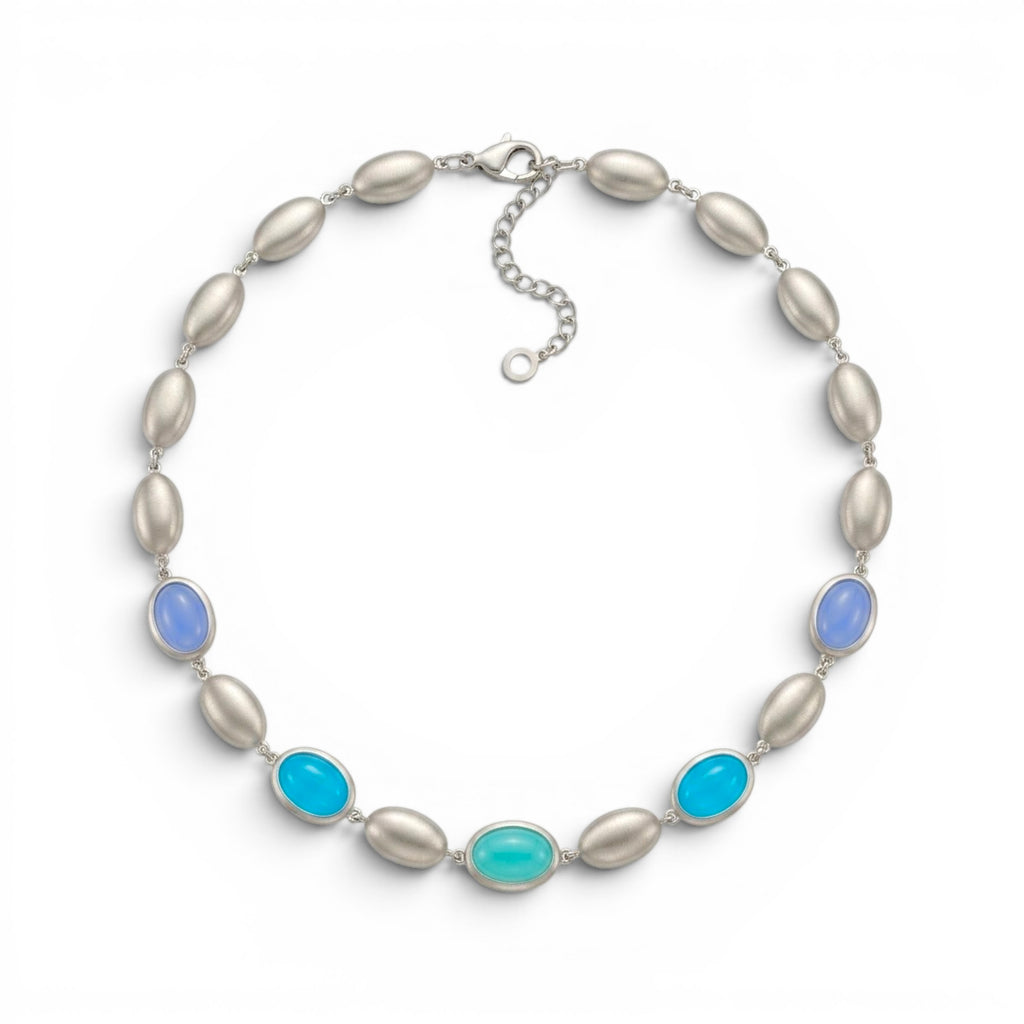 Collana con Ovali Satinati e Pietre Colorate In Acciaio Inossidabile