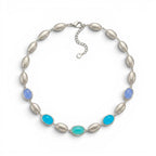Collana con Ovali Satinati e Pietre Colorate In Acciaio Inossidabile