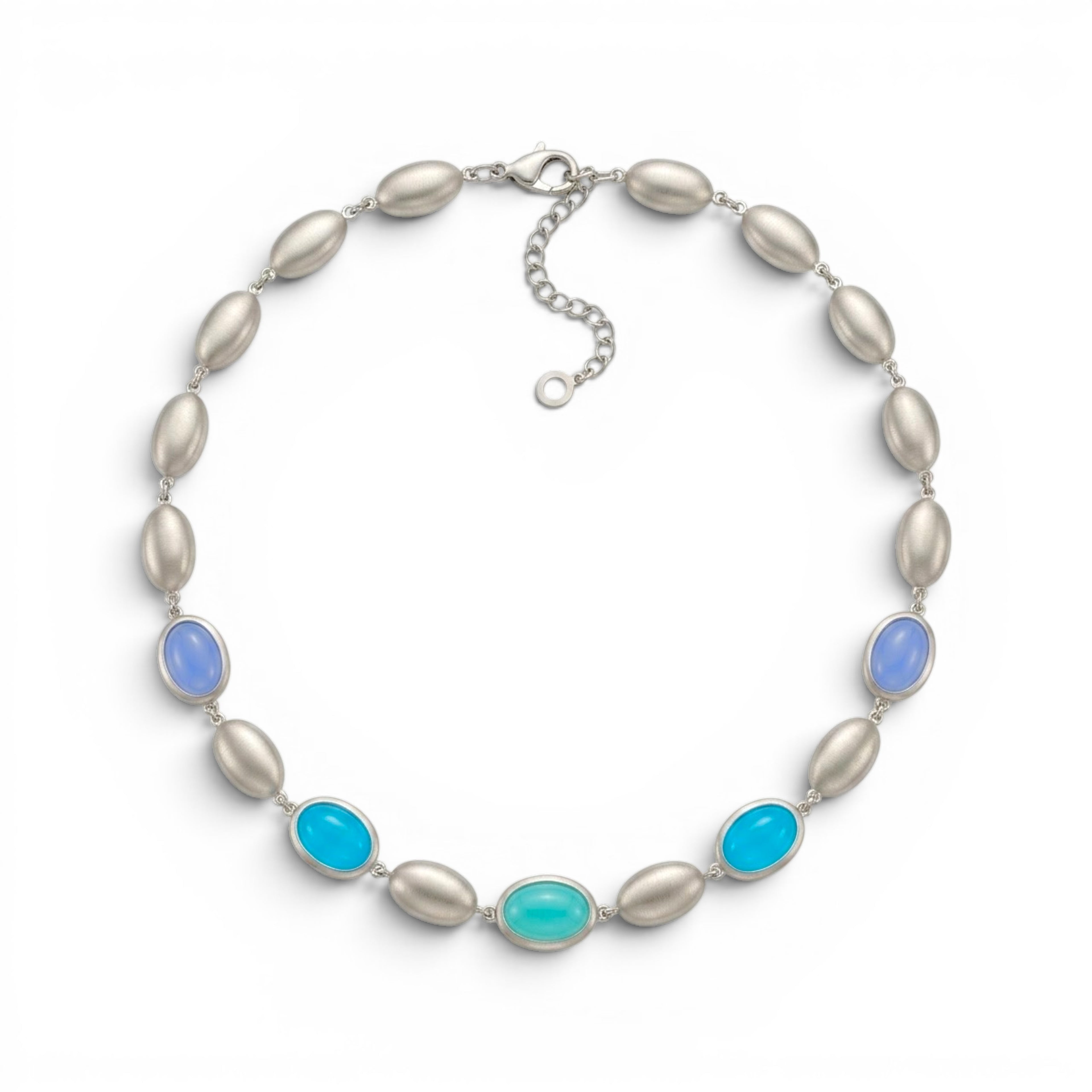 Collana con Ovali Satinati e Pietre Colorate In Acciaio Inossidabile