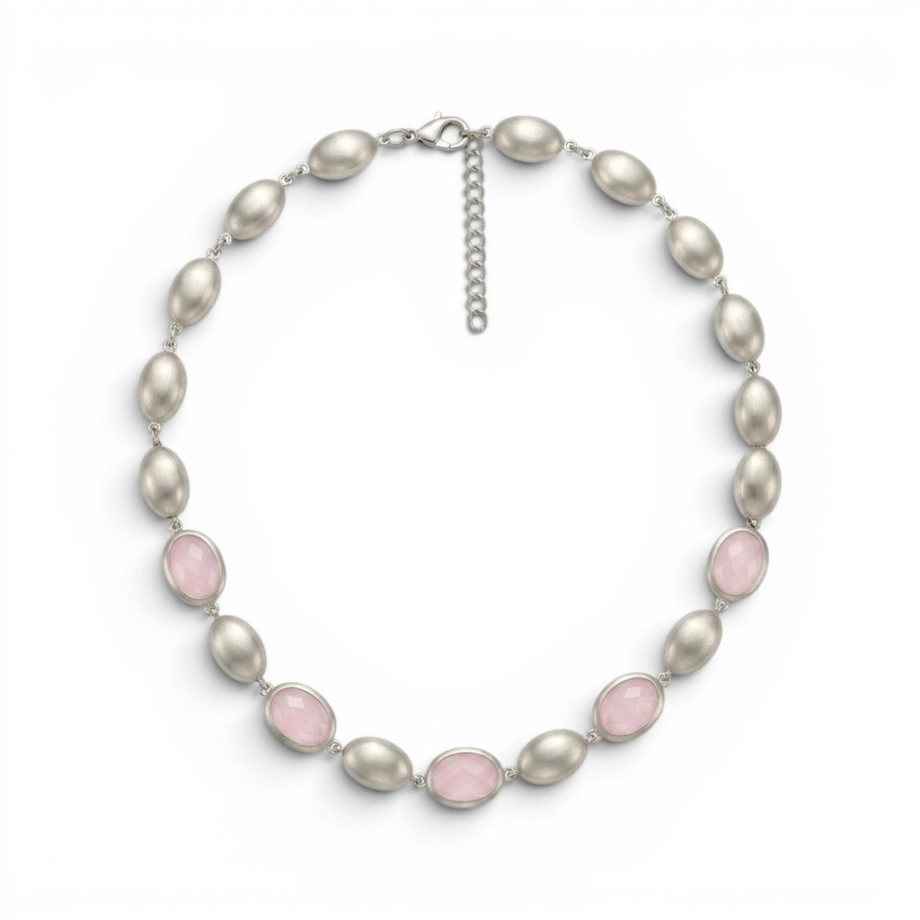 Collana con Ovali Satinati e Pietre Colorate In Acciaio Inossidabile