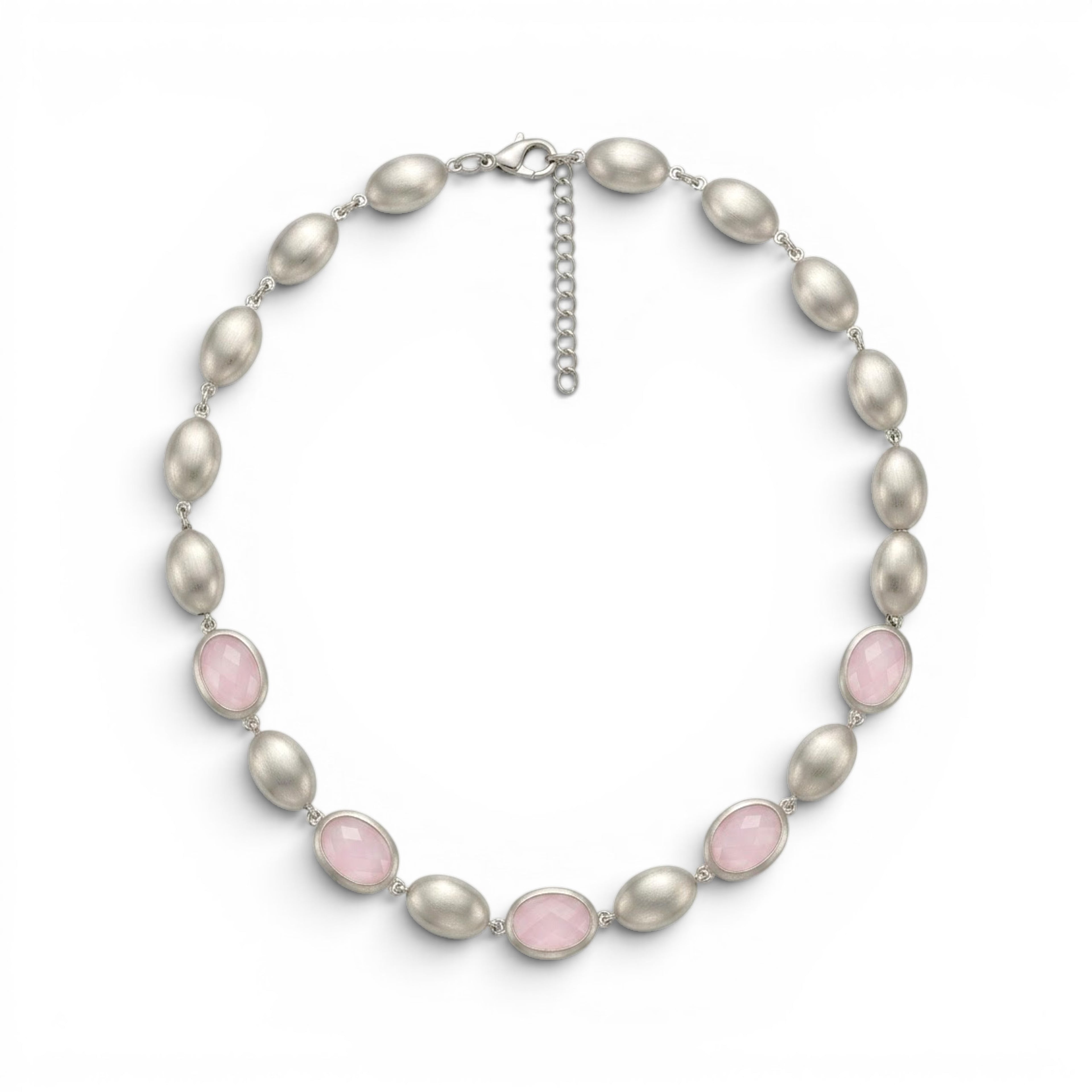 Collana con Ovali Satinati e Pietre Colorate In Acciaio Inossidabile