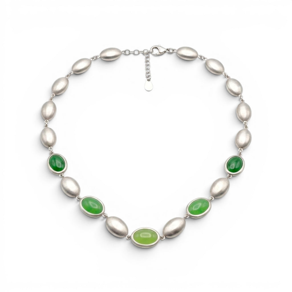 Collana con Ovali Satinati e Pietre Colorate In Acciaio Inossidabile
