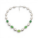 Collana con Ovali Satinati e Pietre Colorate In Acciaio Inossidabile