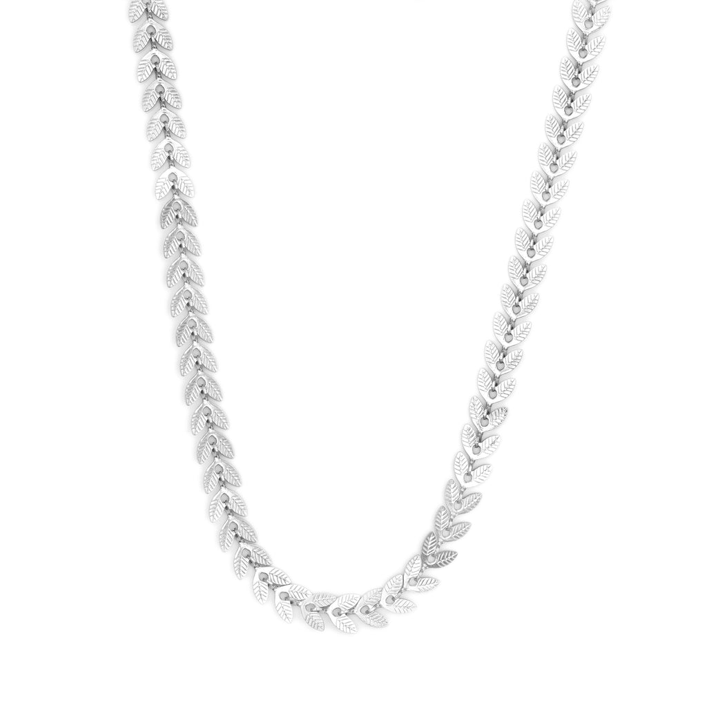 Collana in Acciaio con Motivo a Foglie