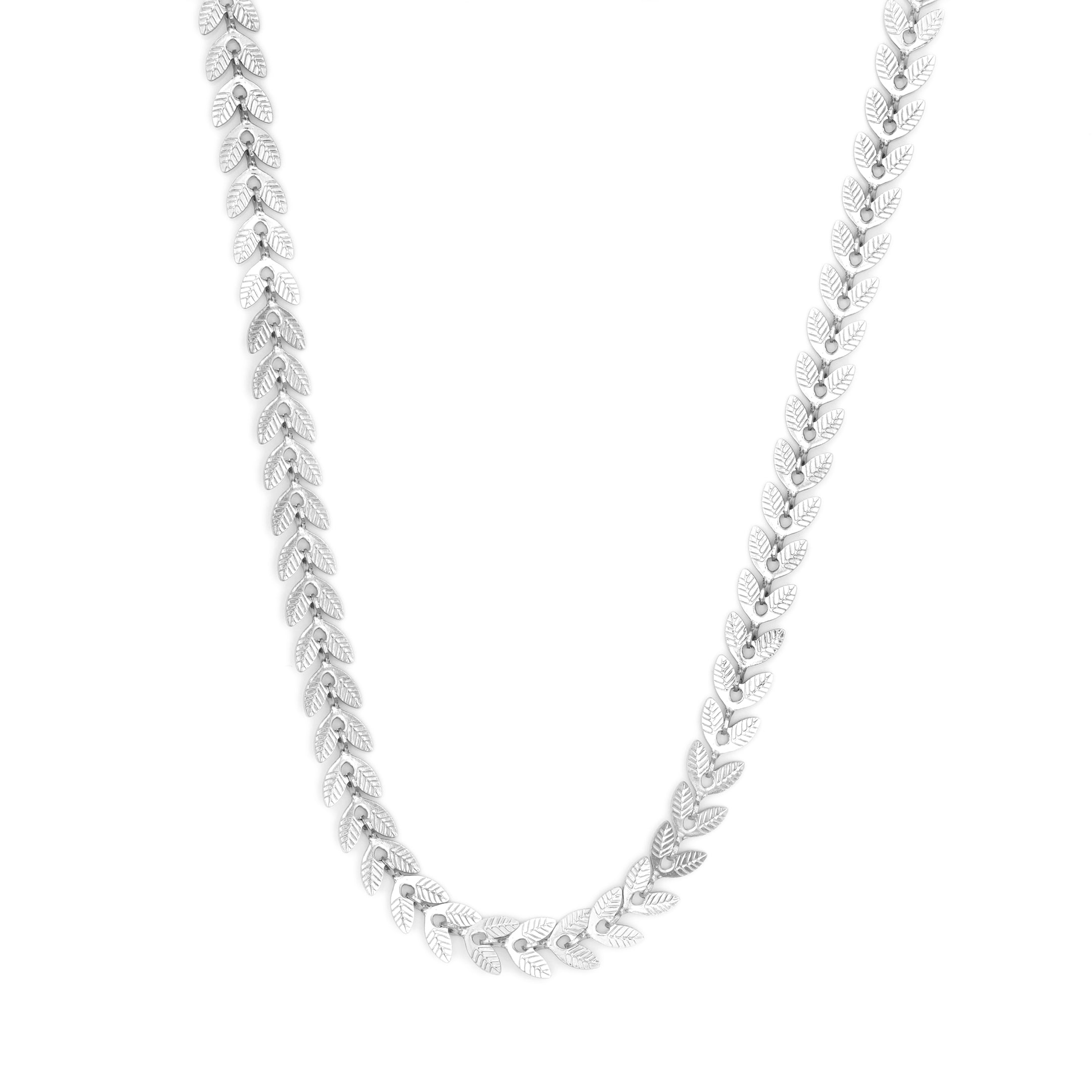 Collana in Acciaio con Motivo a Foglie