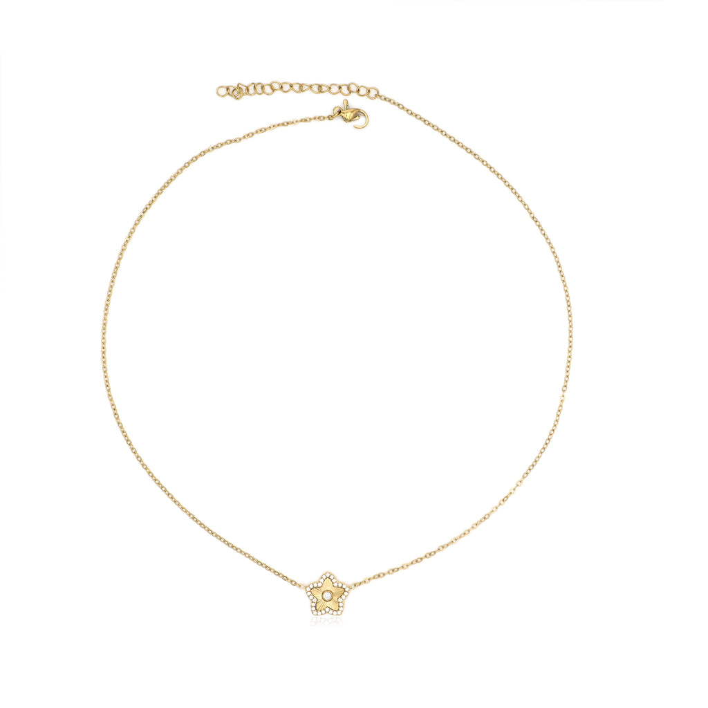 Collana con Pendente a Fiore Scintillante in Acciaio