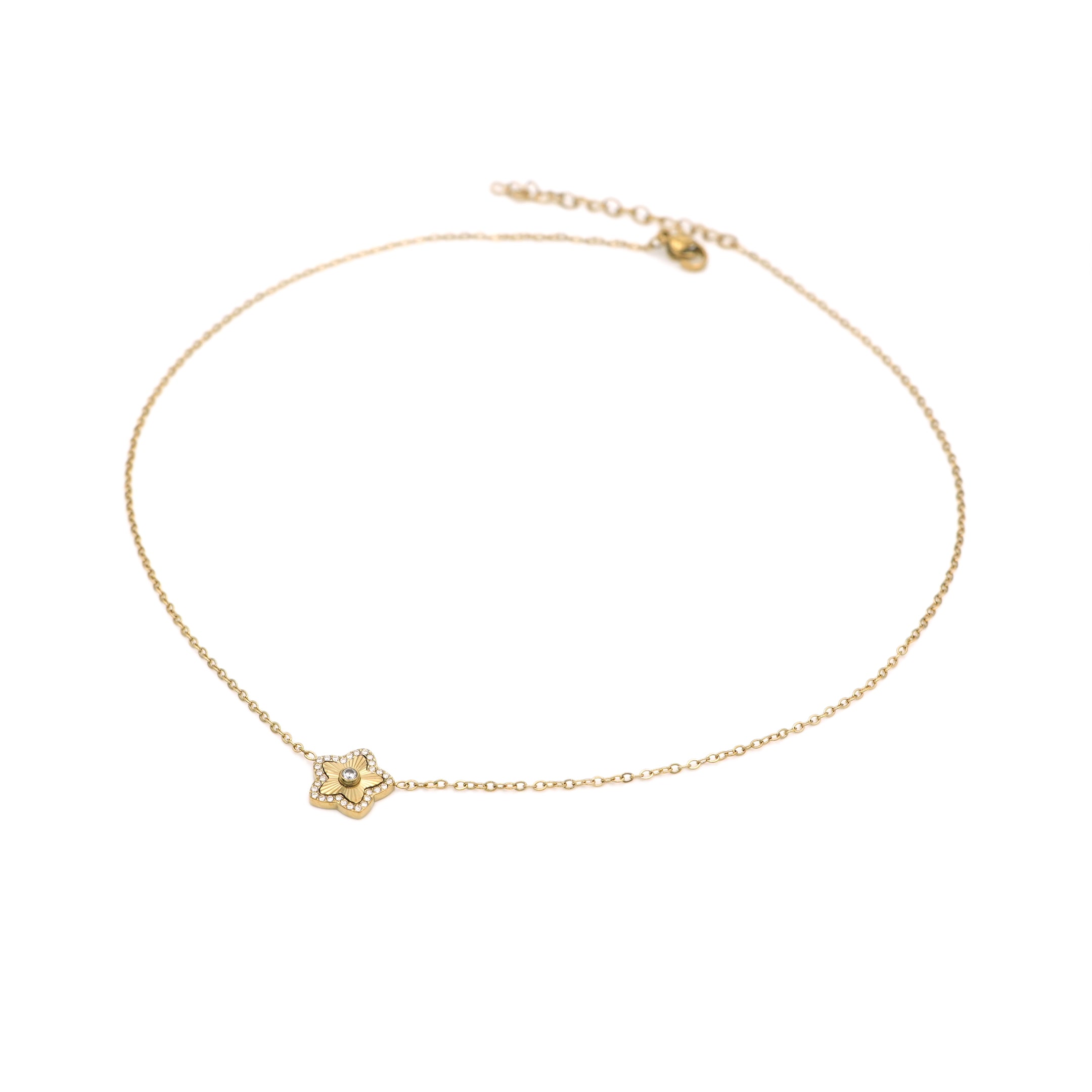 Collana con Pendente a Fiore Scintillante in Acciaio