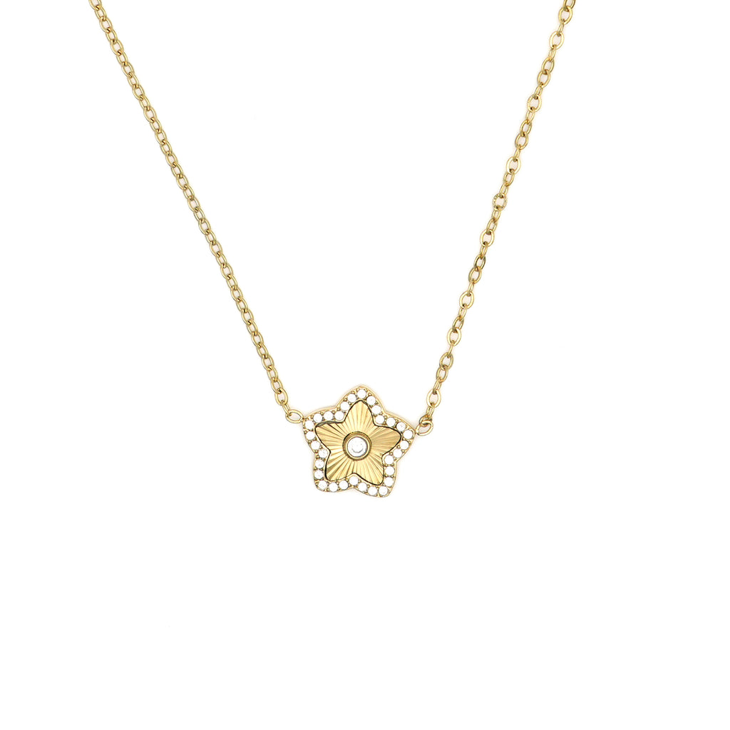 Collana con Pendente a Fiore Scintillante in Acciaio