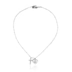 Collana Devotion con Croce in Pavé e Cuore con Angioletto In Acciaio Inossidabile