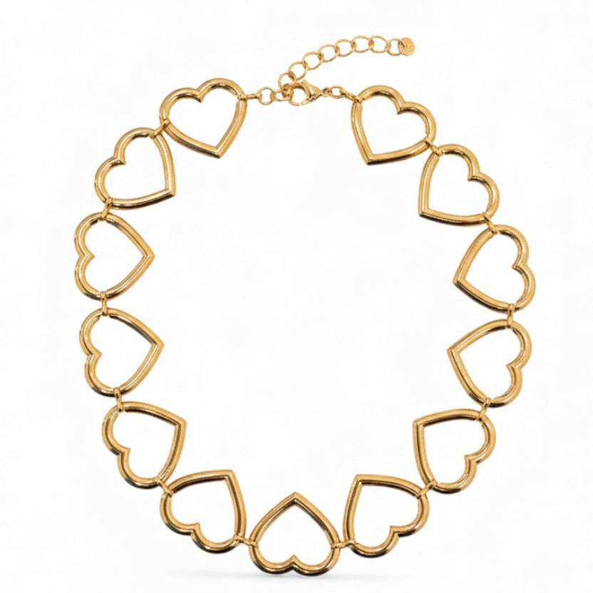 Collana Choker a Catena con Maglie a Cuore In Acciaio Inossidabile