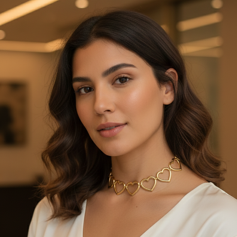 Collana Choker a Catena con Maglie a Cuore In Acciaio Inossidabile