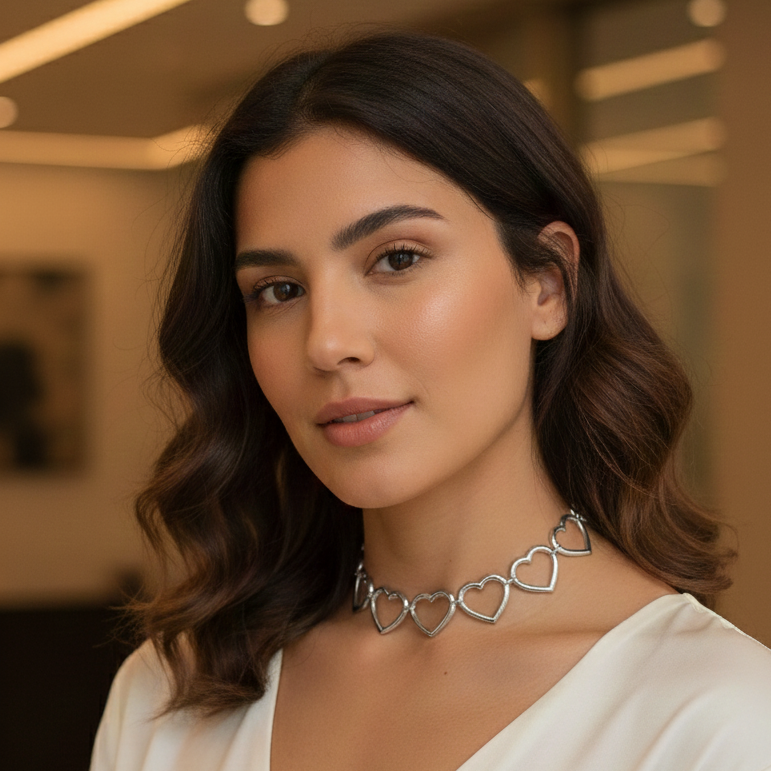 Collana Choker a Catena con Maglie a Cuore In Acciaio Inossidabile
