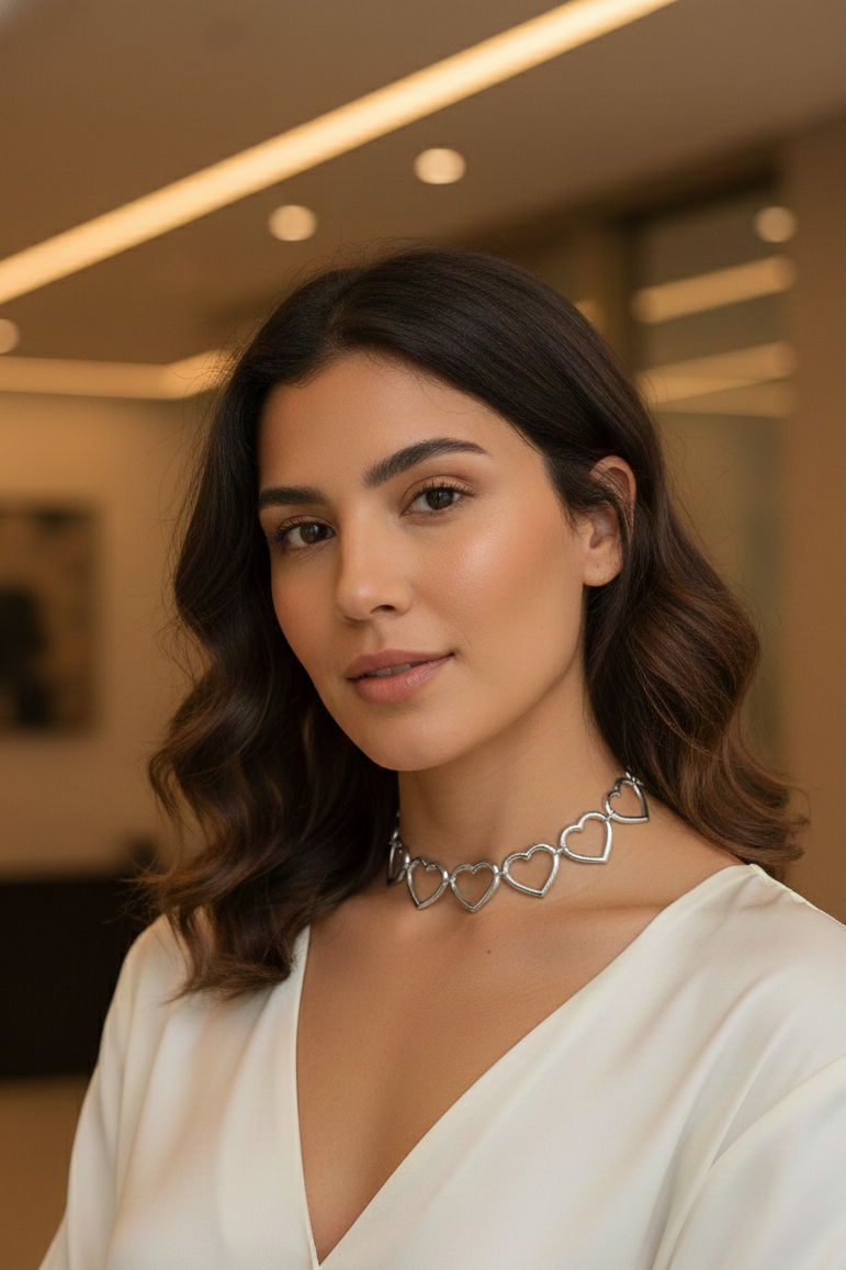 Collana Choker a Catena con Maglie a Cuore in Acciaio Inossidabile