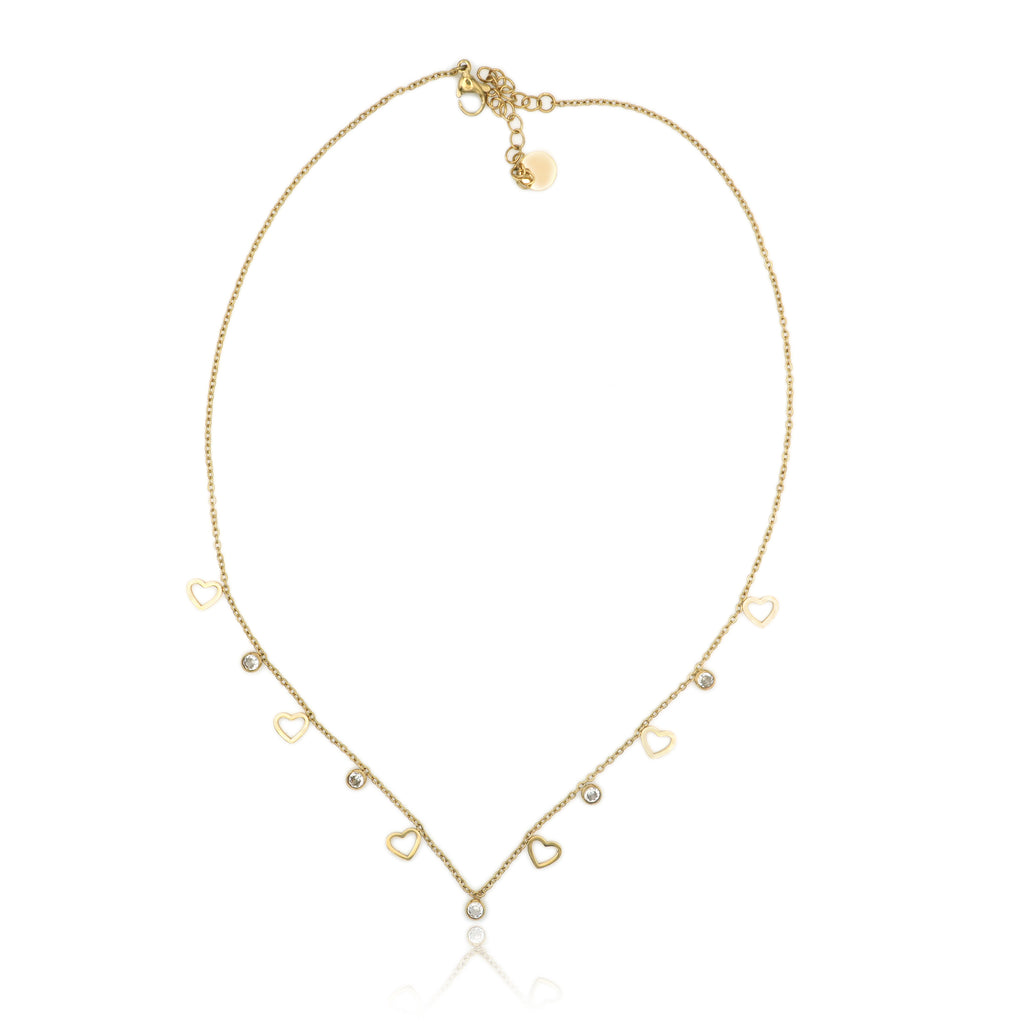 Collana Multi-Charm con Cuori Traforati e Zirconi In Acciaio Inossidabile