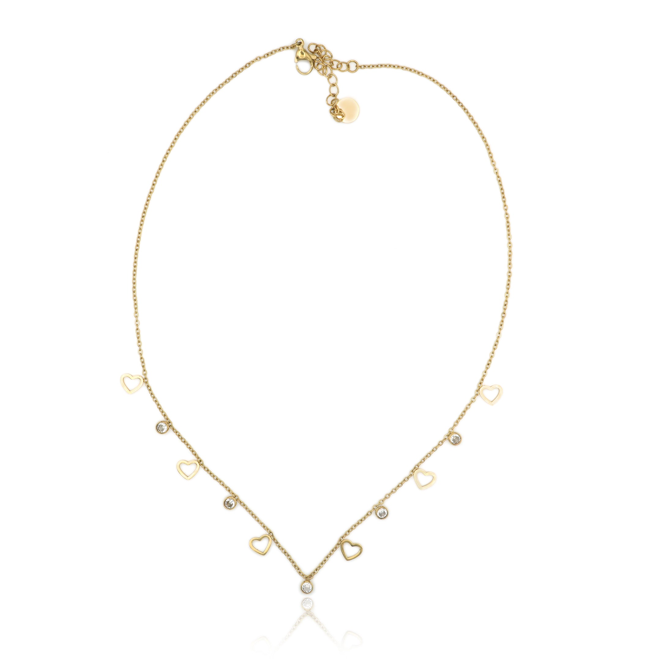 Collana Multi-Charm con Cuori Traforati e Zirconi In Acciaio Inossidabile