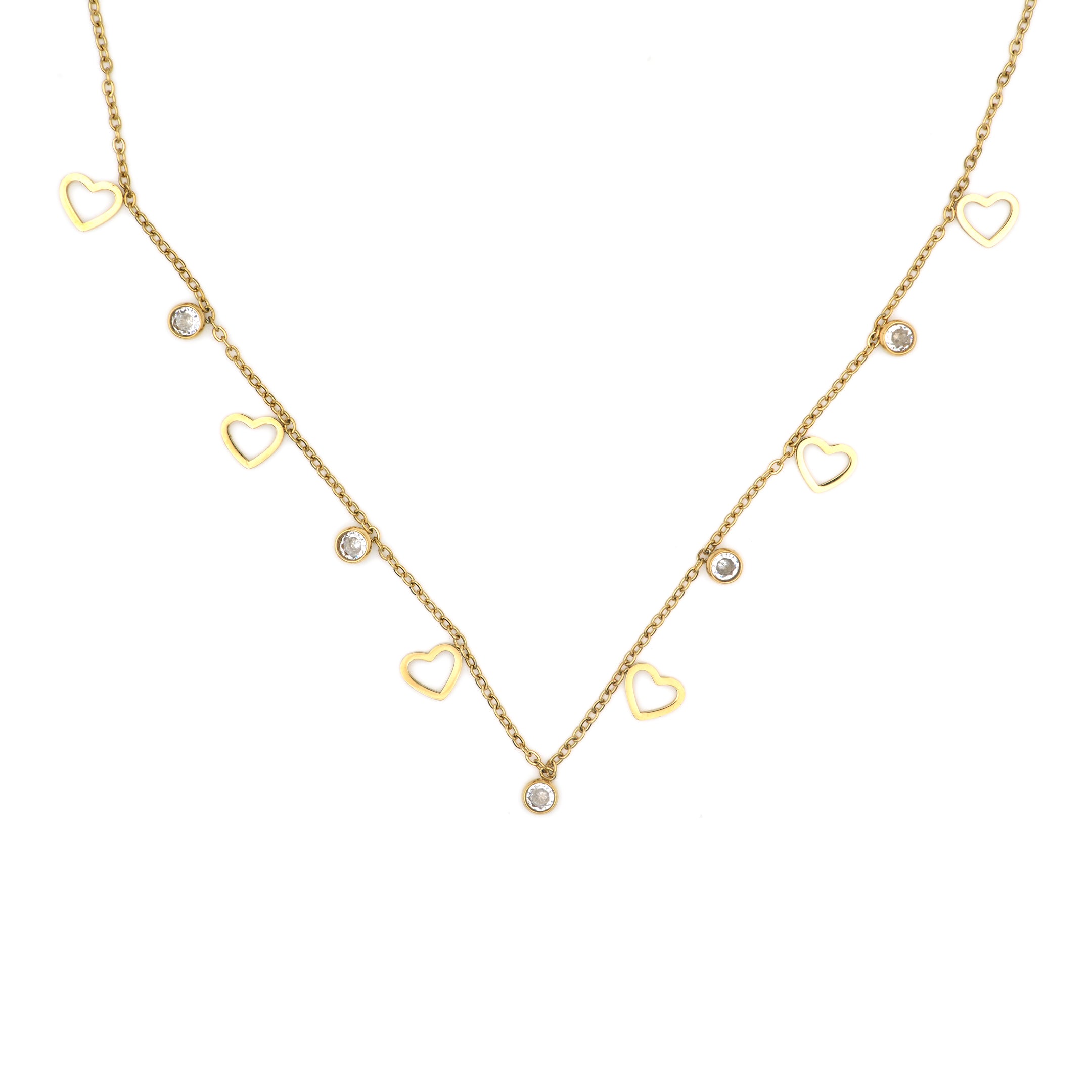 Collana in Acciaio con Cuori e Dettagli Brillanti