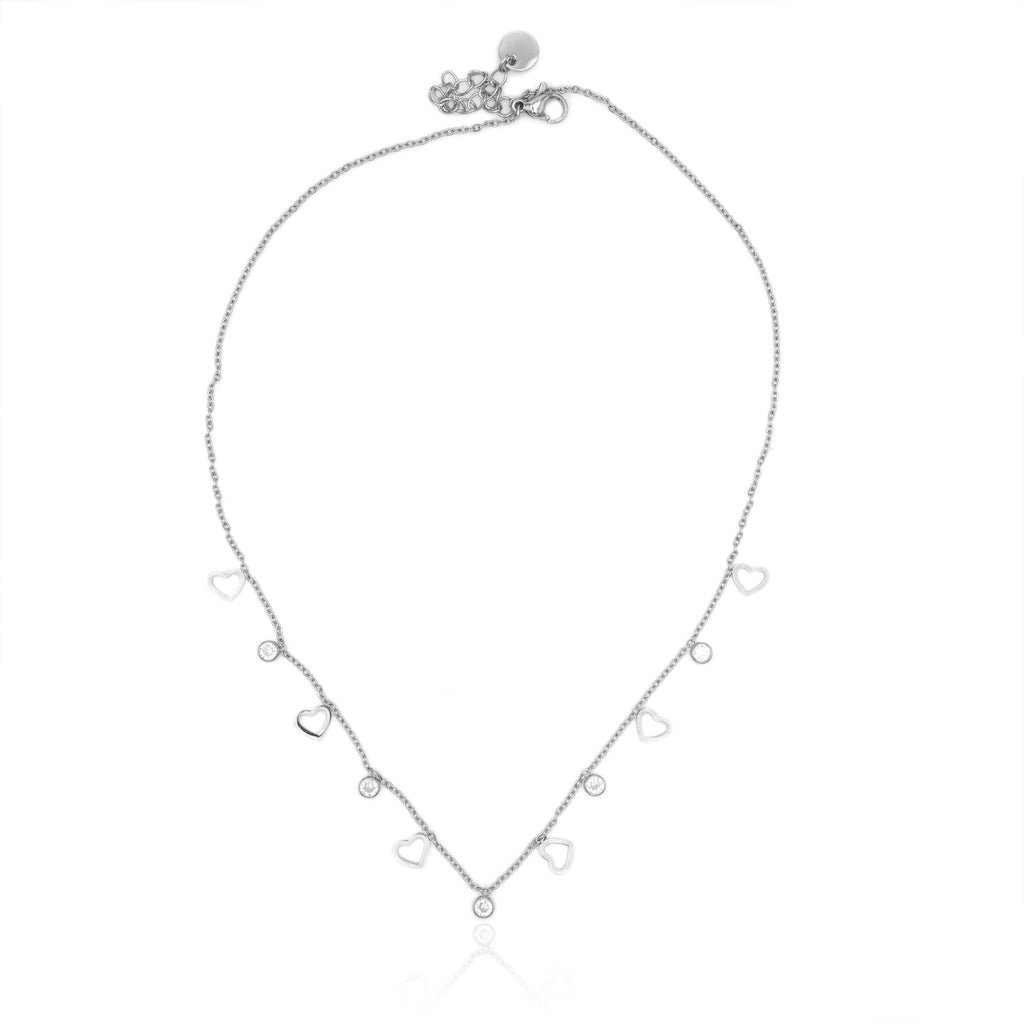 Collana Multi-Charm con Cuori Traforati e Zirconi In Acciaio Inossidabile