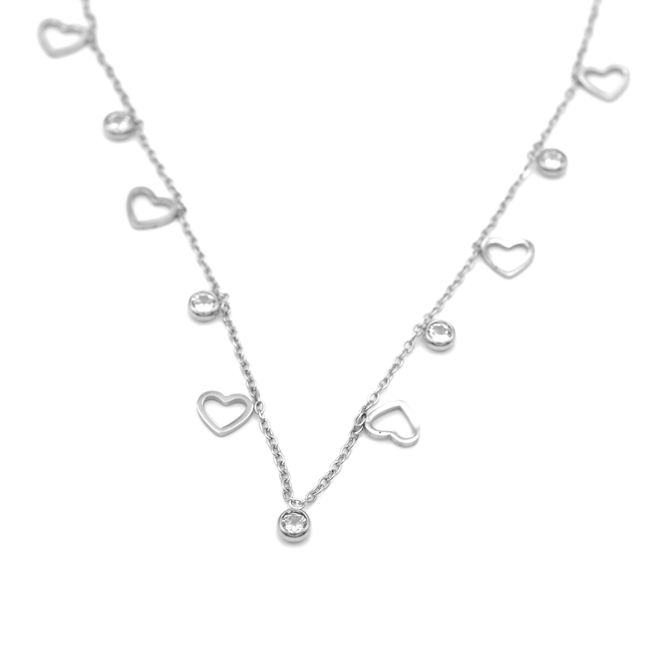 Collana in Acciaio con Cuori e Dettagli Brillanti