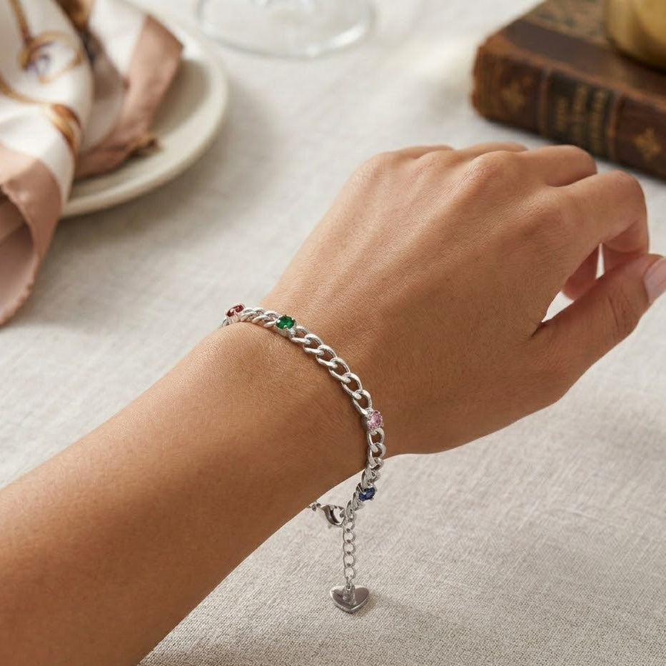 Bracciale a Catena con Zirconi Multicolore In Acciaio Inossidabile