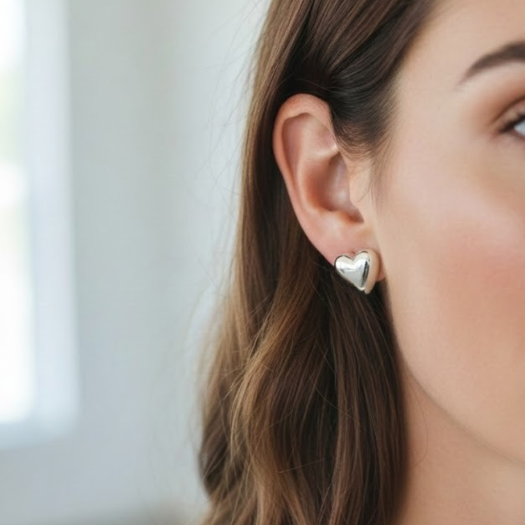 Orecchini a Cuore Bombato In Acciaio Inossidabile
