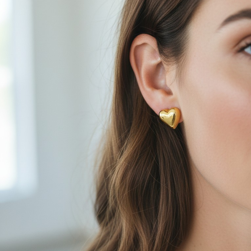 Orecchini a Cuore Bombato In Acciaio Inossidabile