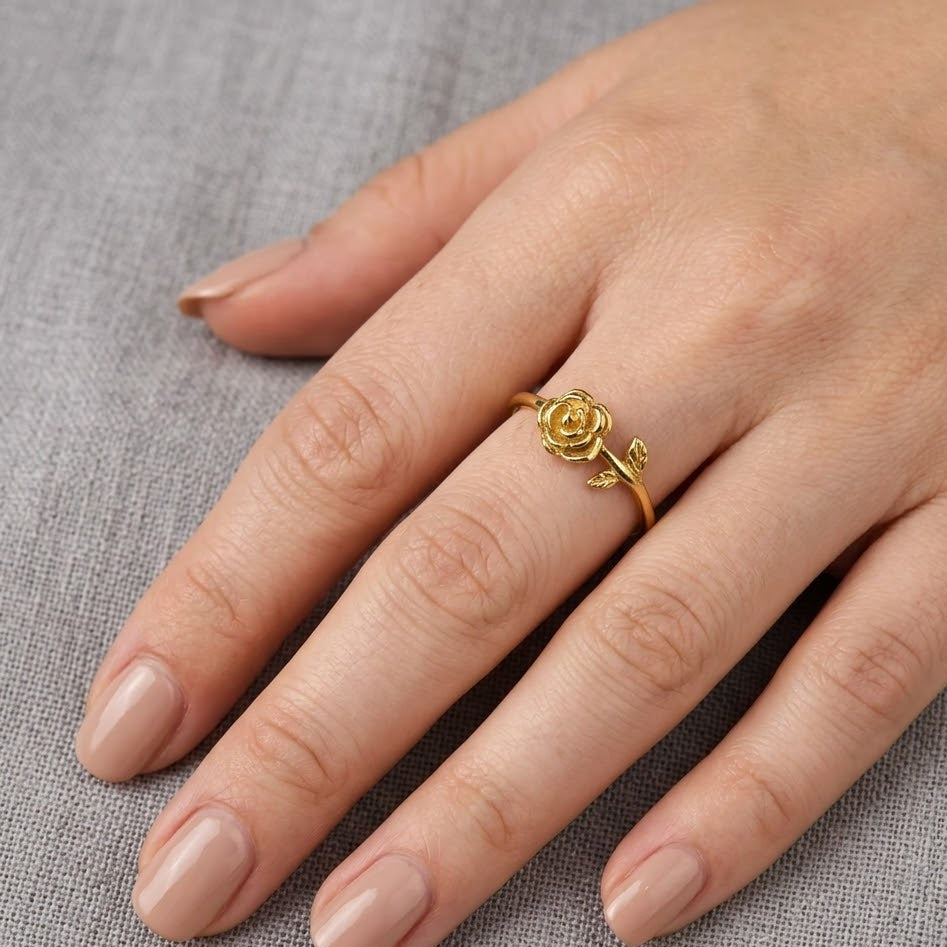 Anello Rosa con Bocciolo In Acciaio Inossidabile