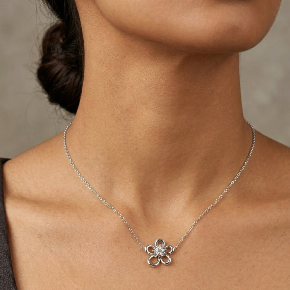 Collana Fiore Zirconati In Acciaio Inossidabile