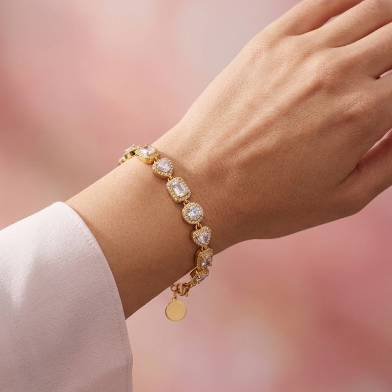 Bracciale Tennis con Zirconi Multicut e Cornice Halo In Acciaio Inossidabile