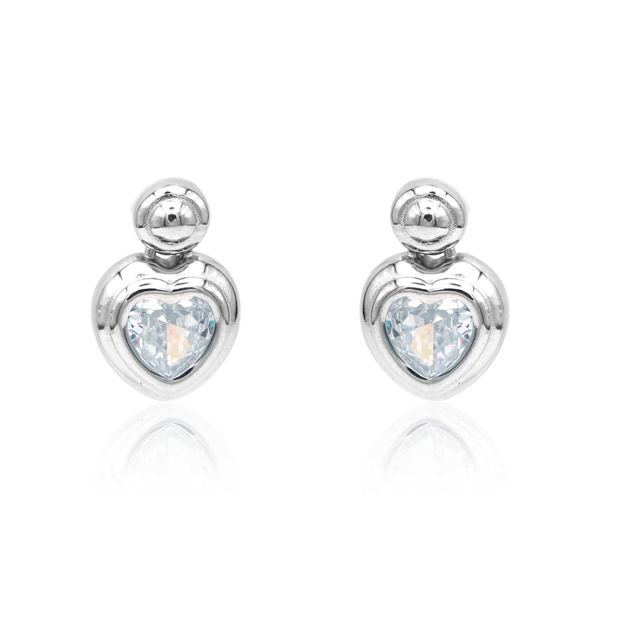 Orecchini in Acciaio Inossidabile con Zircone a Forma di Cuore
