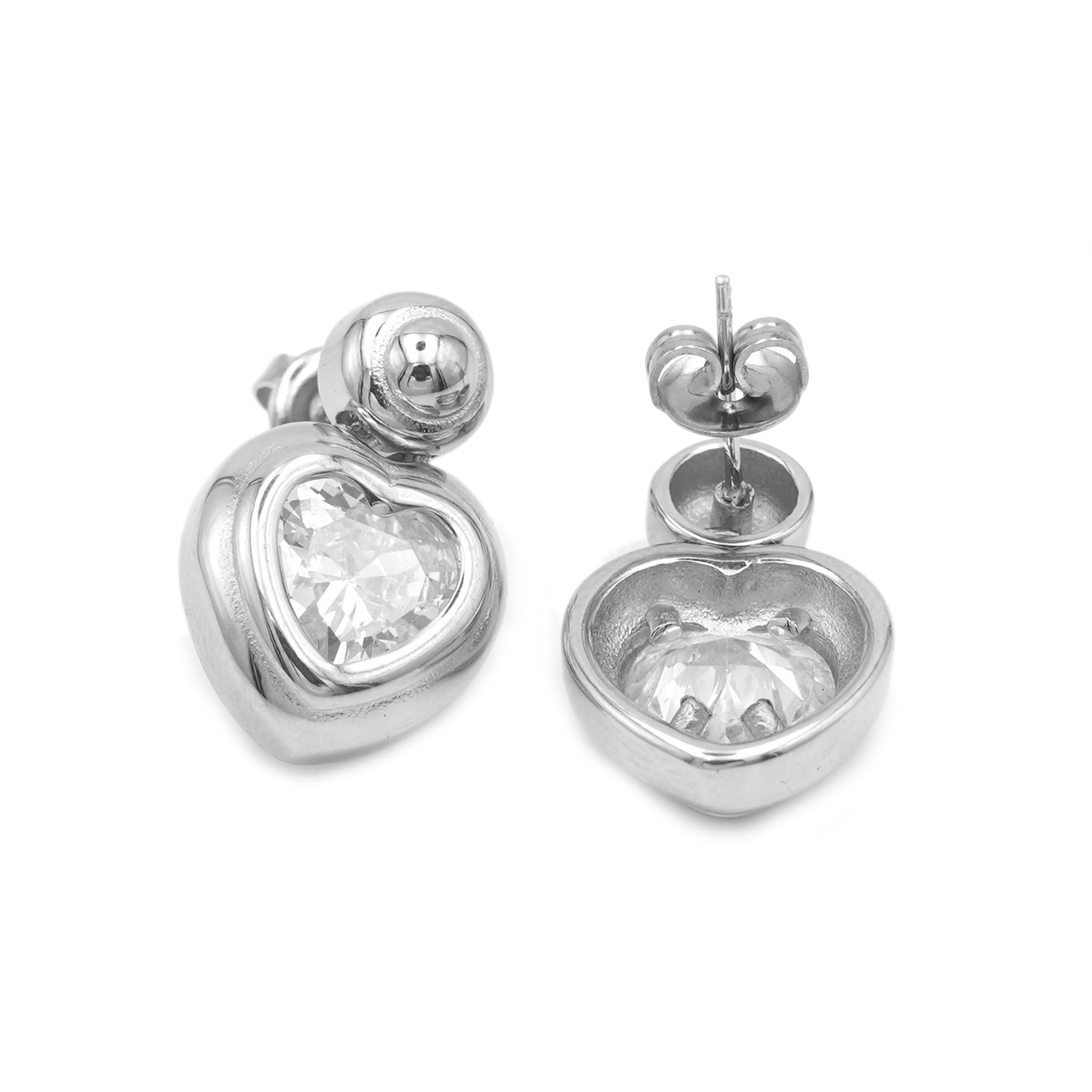 Orecchini in Acciaio Inossidabile con Zircone a Forma di Cuore