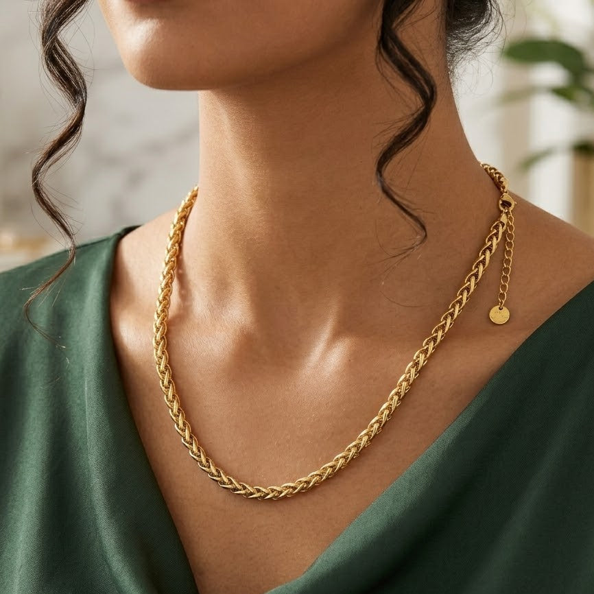 Collana Girocollo a Treccia Spiga In Acciaio Inossidabile