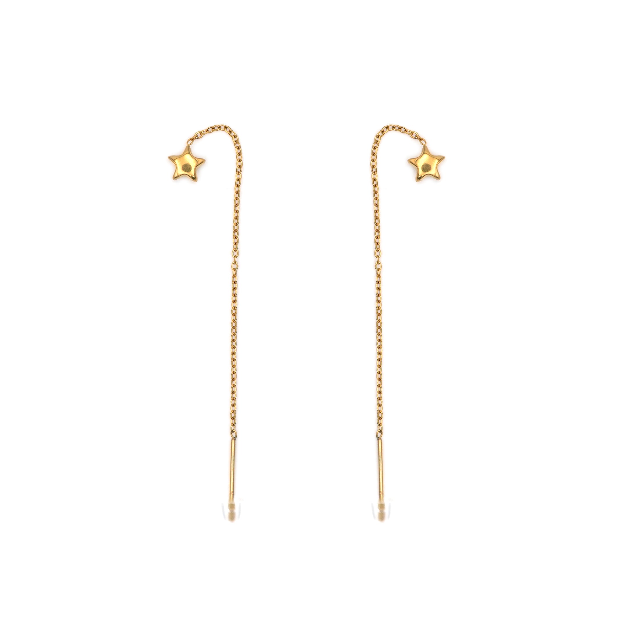 Orecchini Lunghi A Stella Per Donna, Placcato Oro Rosa, Acciaio Inox, Eleganti E Semplici, Con Confezione Regalo