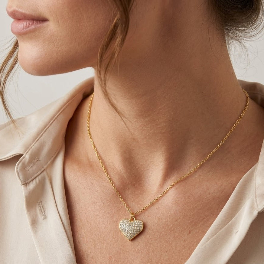 Collana con Cuore in Full Pavé di Zirconi In Acciaio Inossidabile