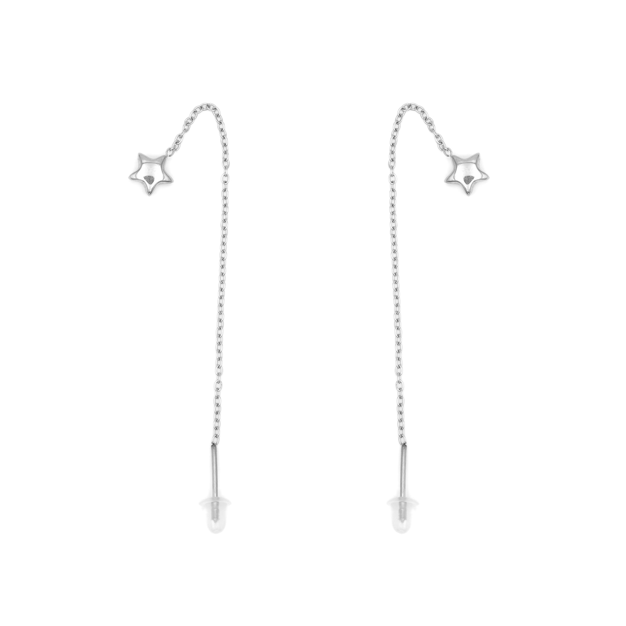 Orecchini Saliscendi Stella in Acciaio