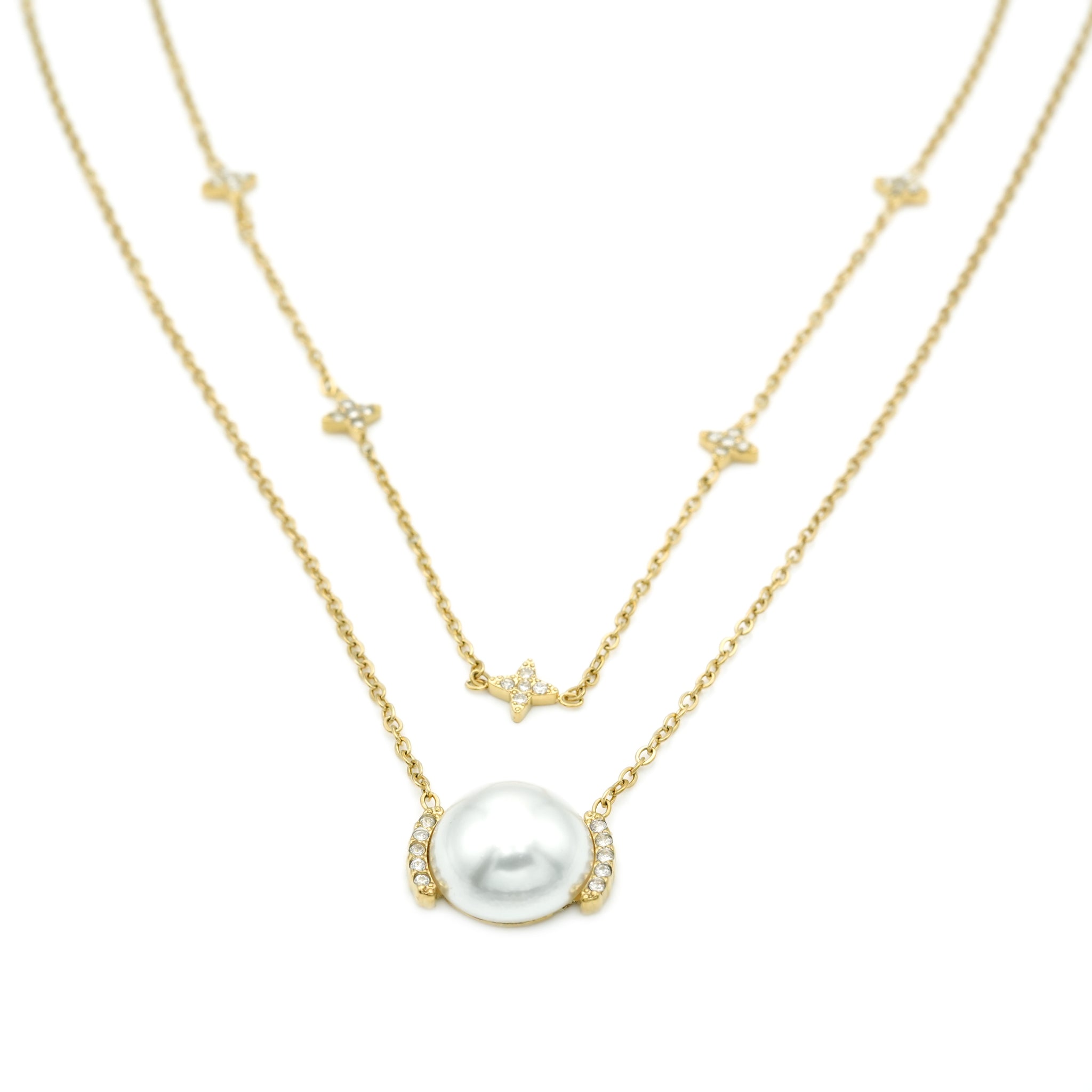 Collana Elegante in Acciaio Inossidabile con Perla e Dettagli a Stella