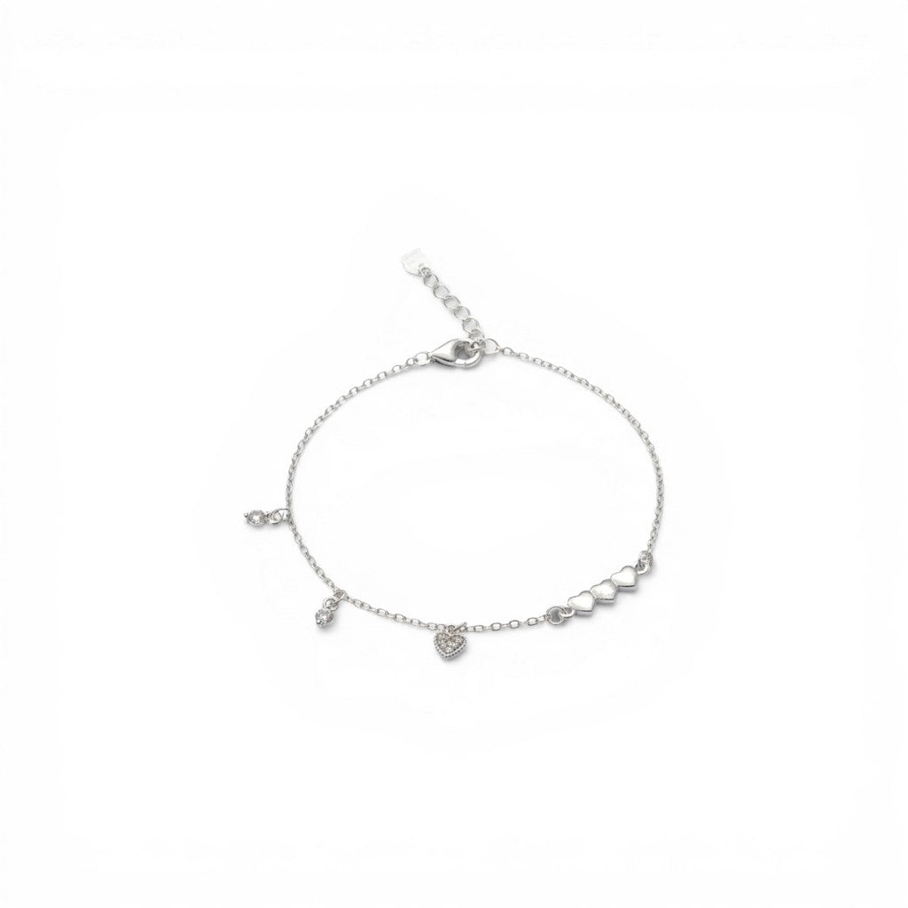Bracciale con Charms Cuori e Zirconi In Argento 925