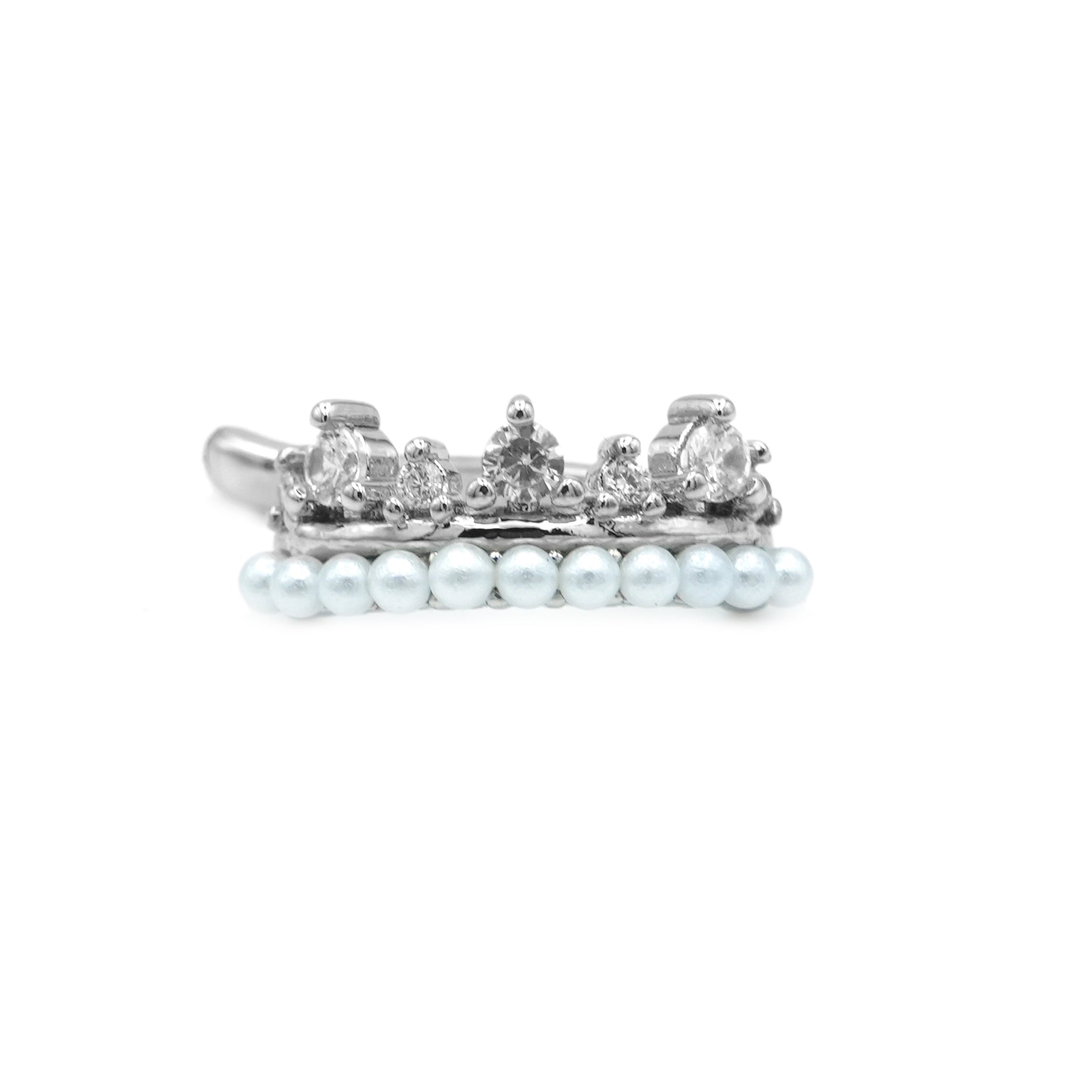 Earcuff Singolo in Acciaio Inossidabile con Zirconi e Perle