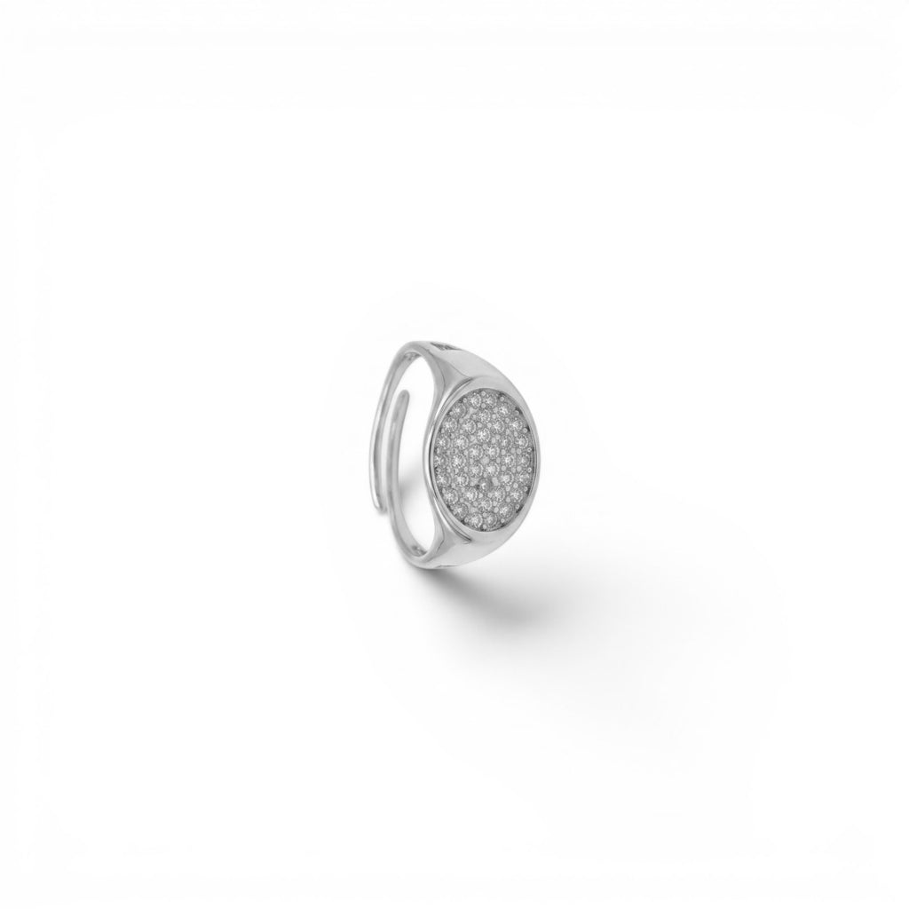 Anello Chevalier Ovale con Pavé di Zirconi In Acciaio Inossidabile