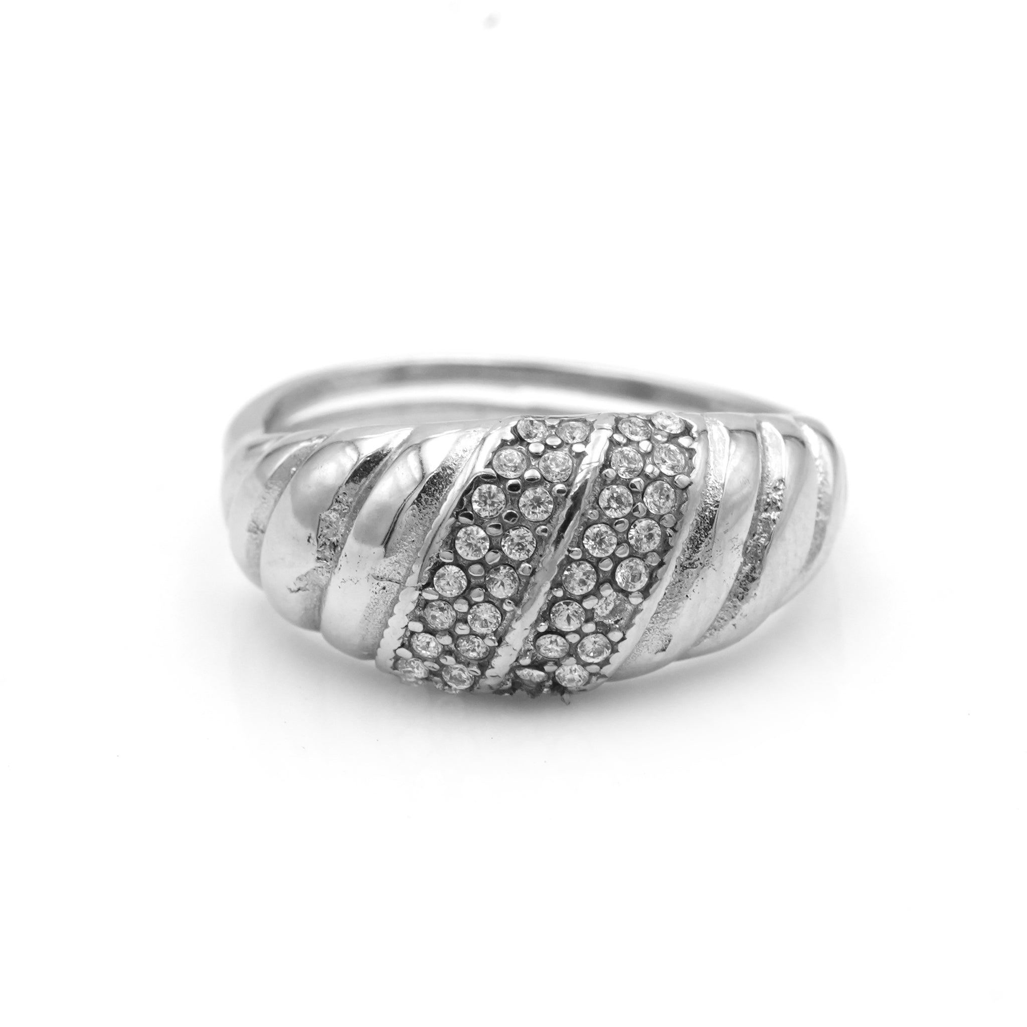 Anello Scanalato in Acciaio Inossidabile con zirconi