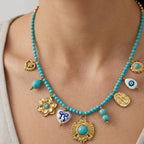 Collana Boho-Chic con Perline Turchesi In Acciaio Inossidabile