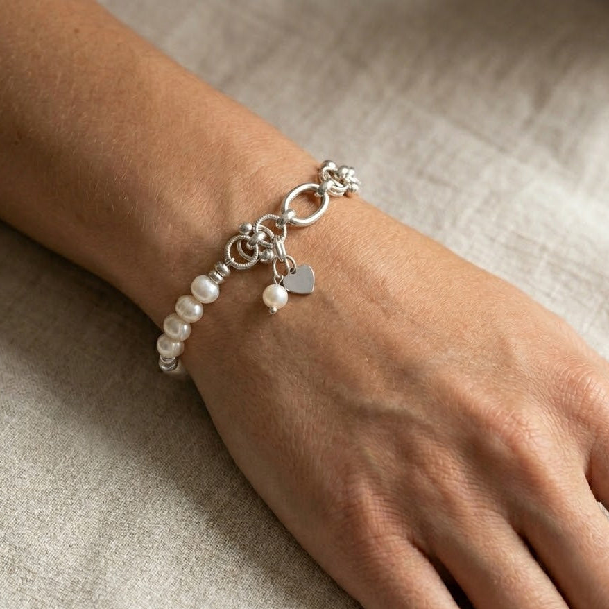 Bracciale Catena con Perle Coltivate In Acciaio Inossidabile