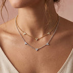 Collana Girocollo a Sfere con Trifogli di Zirconi In Acciaio Inossidabile