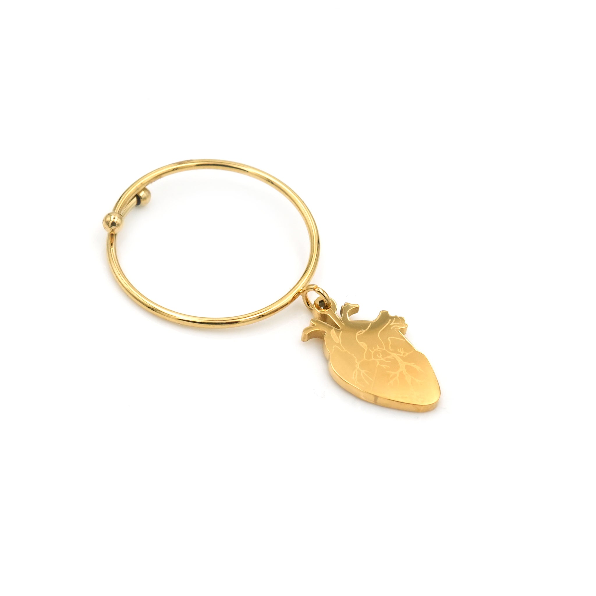 Anello in Acciaio con Ciondolo Cuore Anatomico