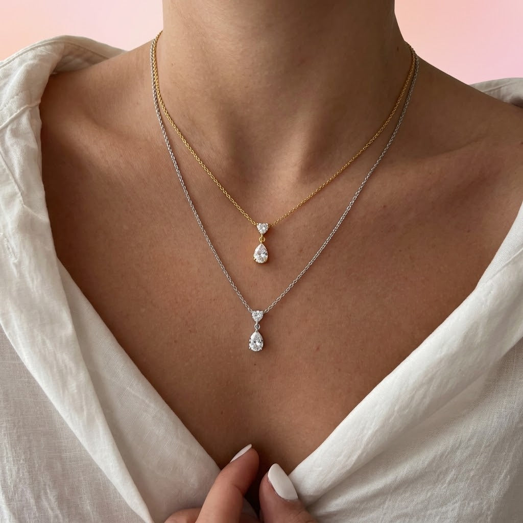 Collana Girocollo Punto Luce Cuore e Goccia In Acciaio Inossidabile