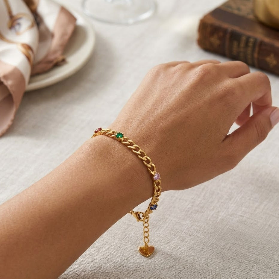 Bracciale a Catena con Zirconi Multicolore In Acciaio Inossidabile
