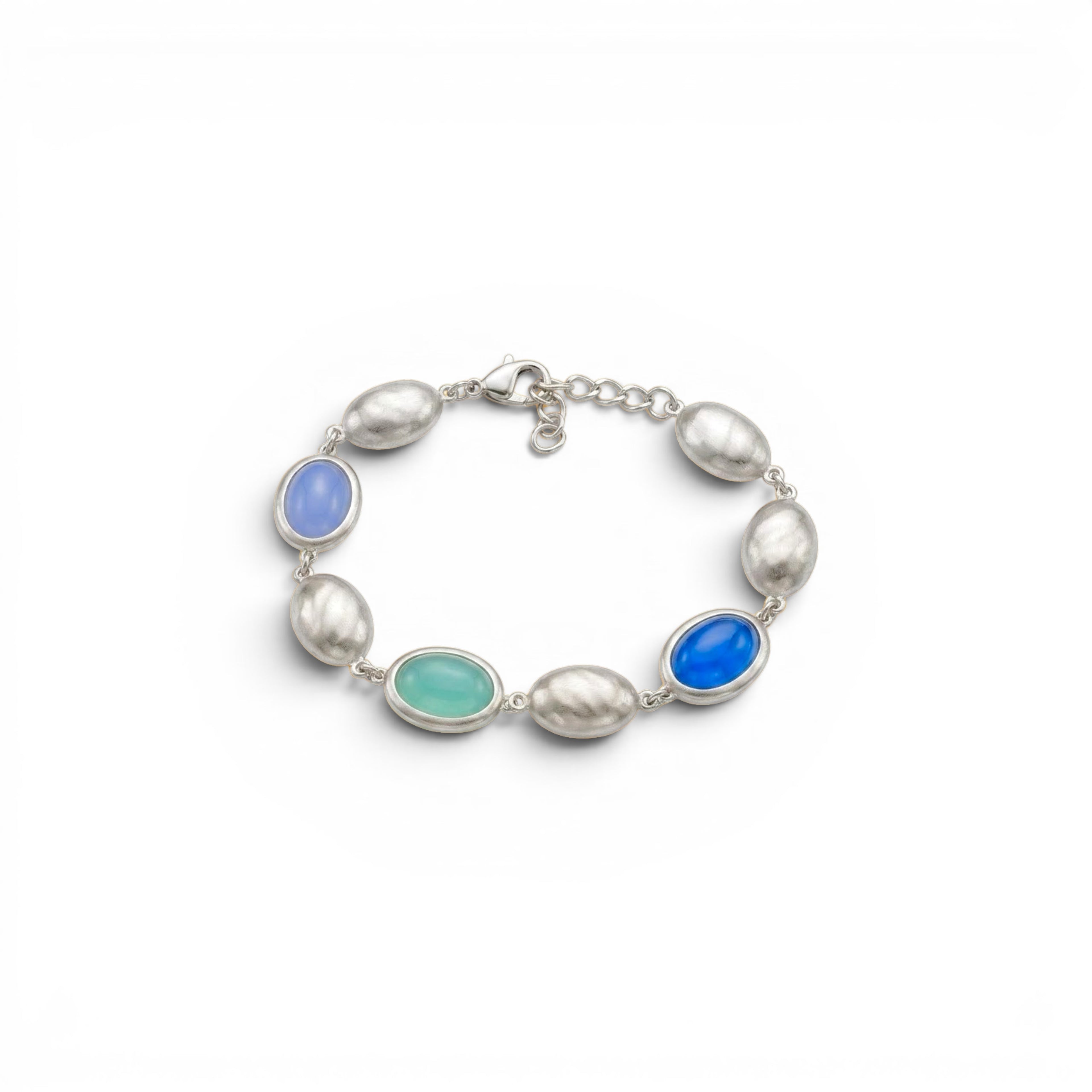 Bracciale con Ovali Satinati e Pietre Colorate In Acciaio Inossidabile