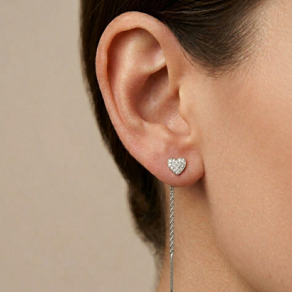 Orecchini Saliscendi con Cuore Zirconato In Argento 925