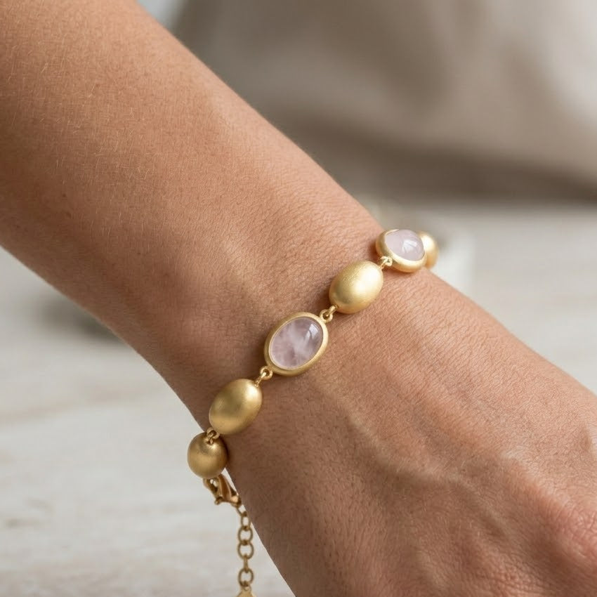 Bracciale con Ovali Satinati e Pietre Colorate In Acciaio Inossidabile